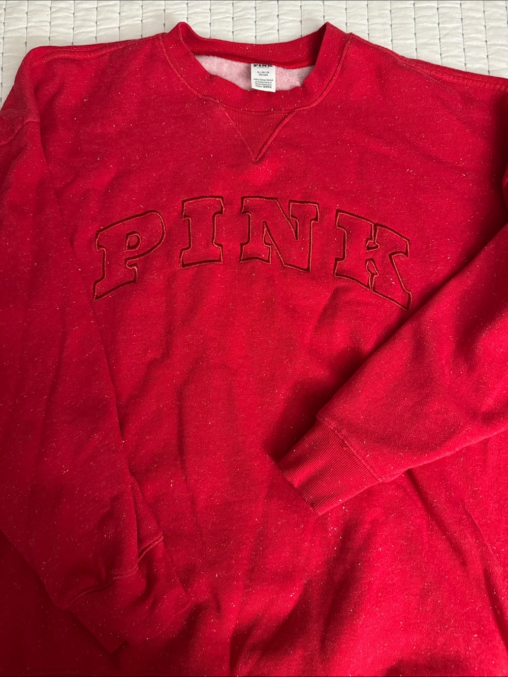 PINK Victoria's Secret Red Crewneck Sweatshirt with Embroidered Logo
